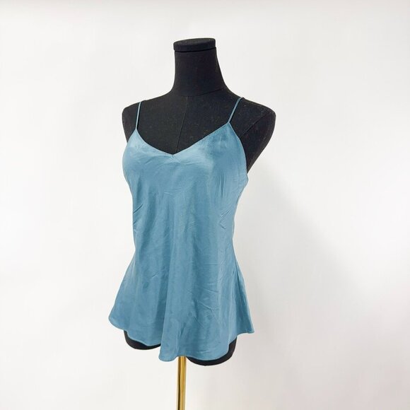 BLUE PURE SILK SLIP SHIRT - Picture 6 of 8